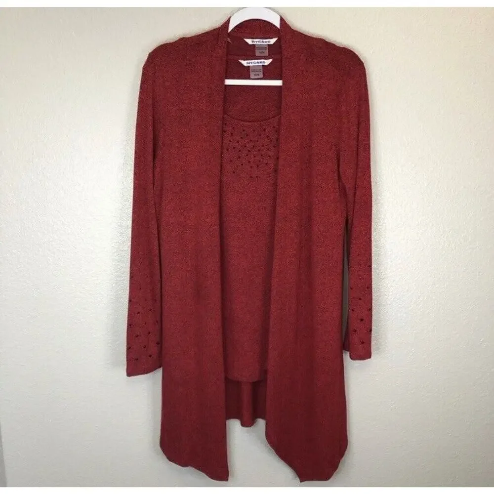 Nygard Size Medium Matching Red Long Sleeve Cardigan Shirt Blouse Top Set